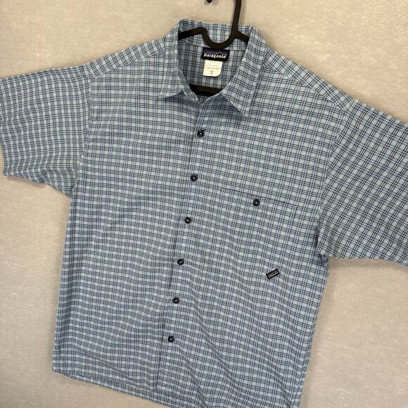 Patagonia M's Puckerware Short Sleeved Shirt Button Up Gingham Plaid Size M - Picture 1 of 10